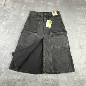 Sincerely Jules Cargo Denim Midi Skirt Women Jr 3/26 Black Vintage Wash New $49‎